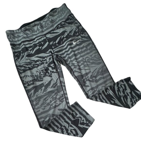 Nike Power Essential Dri-FIT Running Tights Shaded Black Gray CAPRI Womens SZ L - Picture 1 of 7